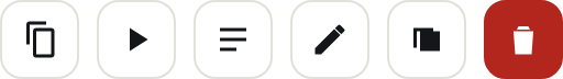 The six icon buttons at the end of a dashboard row — copy link, test, responses, edit, duplicate, and delete, which is the only red one.