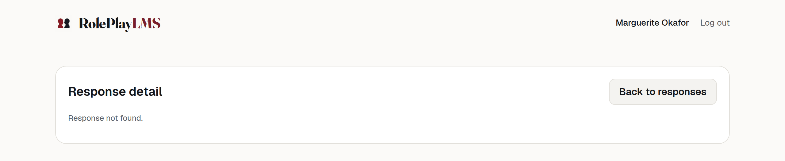 A card reading "Response not found" on the response detail page.